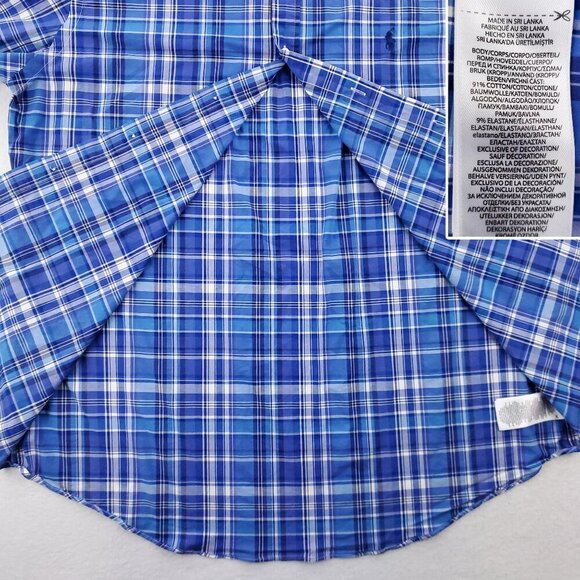 Ralph Lauren Slim Fit Shirt Pony Plaid Button Down Stretch Blue 17 1/2 Men's XL - Picture 12 of 13